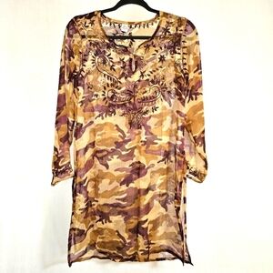 Raj Women's Tan/Brown Sheer Silk Cover-up Tunic Size S.